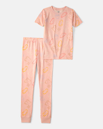 Girls Easter Bunny 100% Cotton Snug Fit 2-Piece Pyjama Set - Pink, 