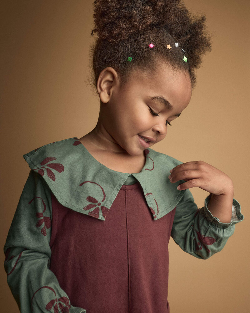 Toute-petit fille - Haut &agrave; col Claudine et imprim&eacute; fleurs - Sauge, image 1 sur 5 diapositives