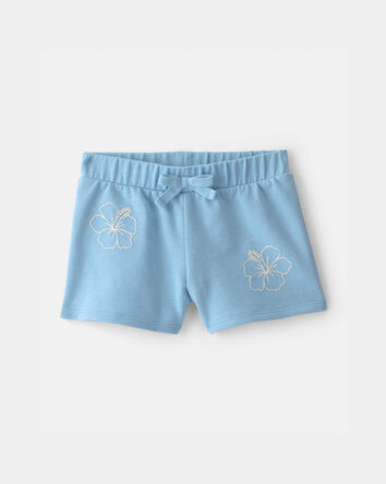 Toddler Girl Tropical Flower French Terry Shorts - Blue, 