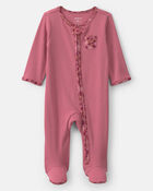 B&eacute;b&eacute; fille - Grenouill&egrave;re en coton avec fermeture &agrave; glissi&egrave;re double sens &agrave; motif floral &ndash; Rose, image 1 sur 4 diapositives