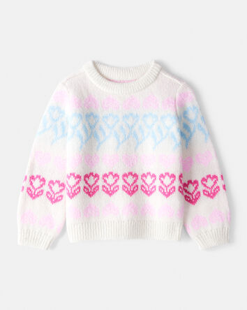 Toddler Girl Floral Fairisle Sweater - Pink/White, 