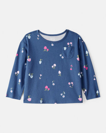 Tout-petit fille - Haut en coton floral à manches longues - Bleu, 