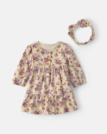 Baby Girl 2-Piece Floral Twill Long-Sleeve Dress - Cream, 
