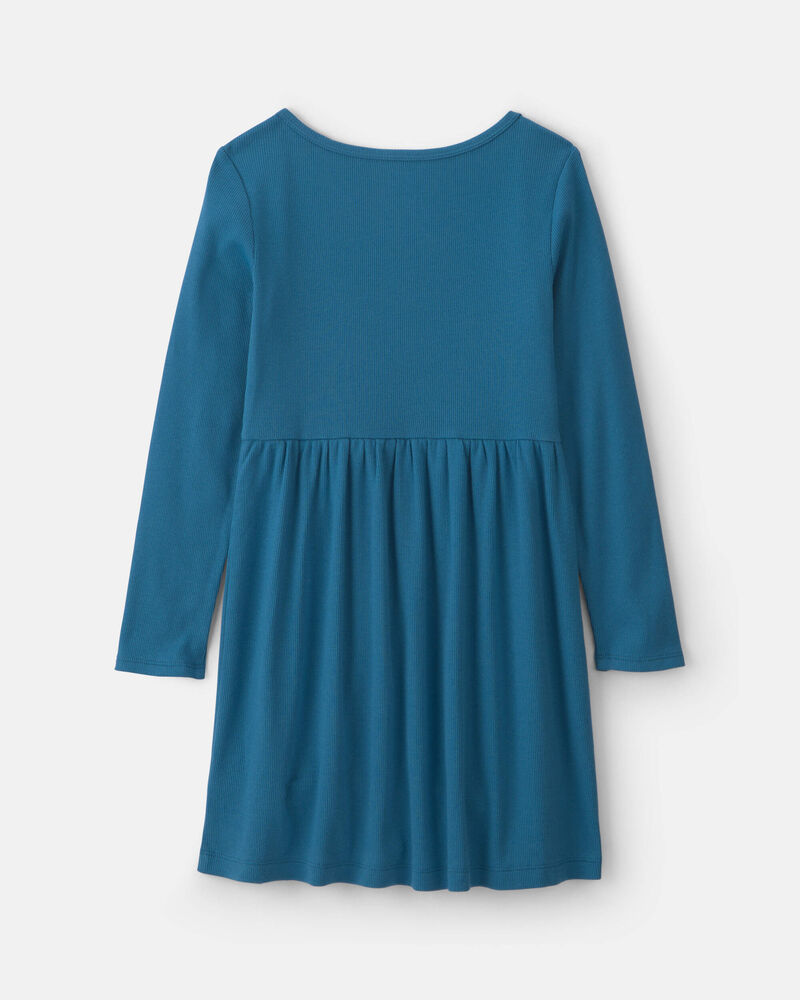 Girls Rib Long-Sleeve Dress - Blue, image 2 of 4 slides