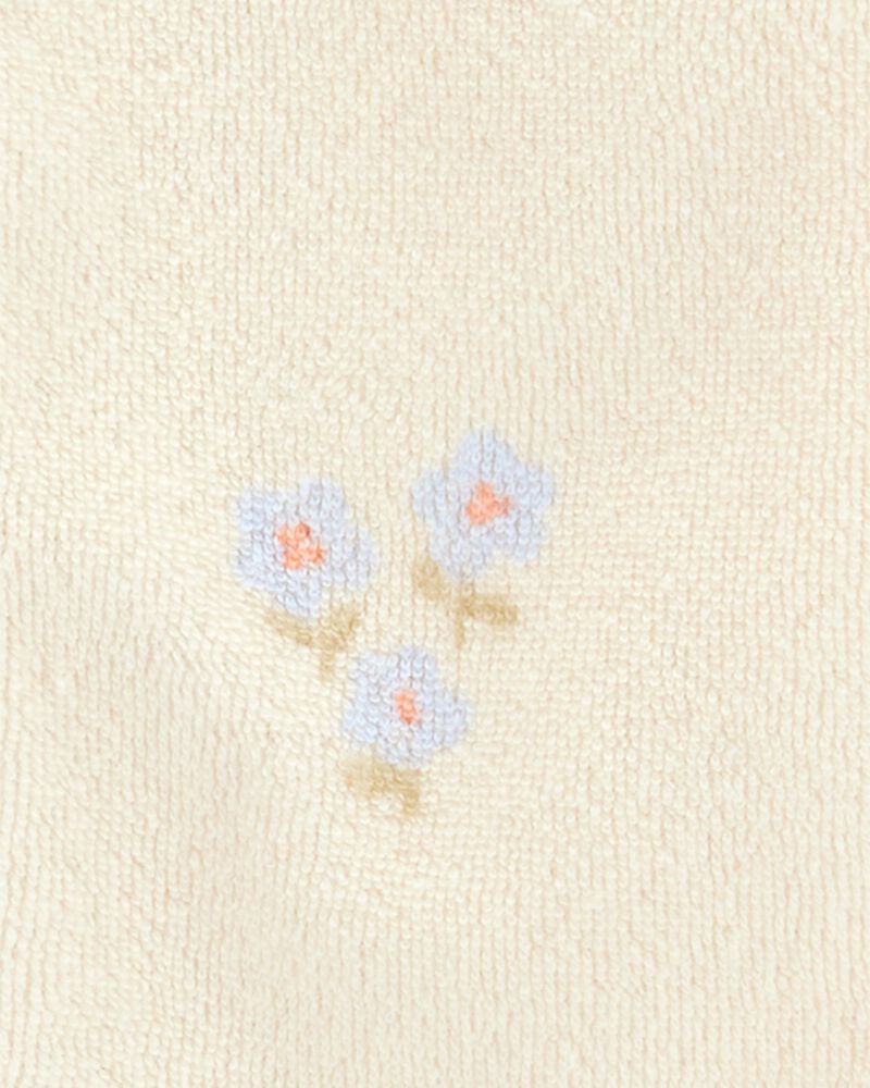Bébé Grenouillère à fermeture à glissière à 2 sens en tissu bouclette à fleurs - Ivoire, image 2 sur 3 diapositives
