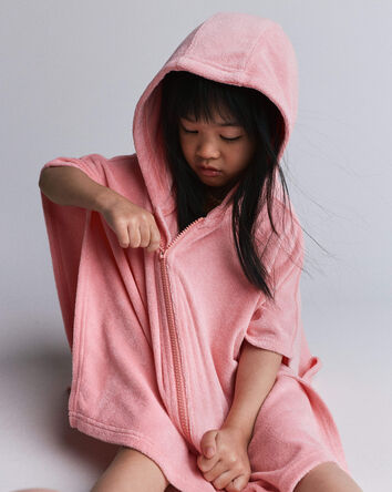 Tout-petit fille - Poncho &agrave; capuchon en jersey bouclette serviette - Rose clair, 