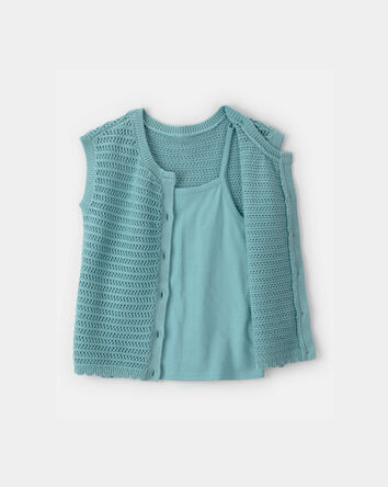Filles - Ensemble 2 pi&egrave;ces avec gilet - Bleu, 