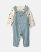 Baby Boy 2-Piece Wolf Long-Sleeve Overall Set - Blue/Cream, image 1 of 6 slides