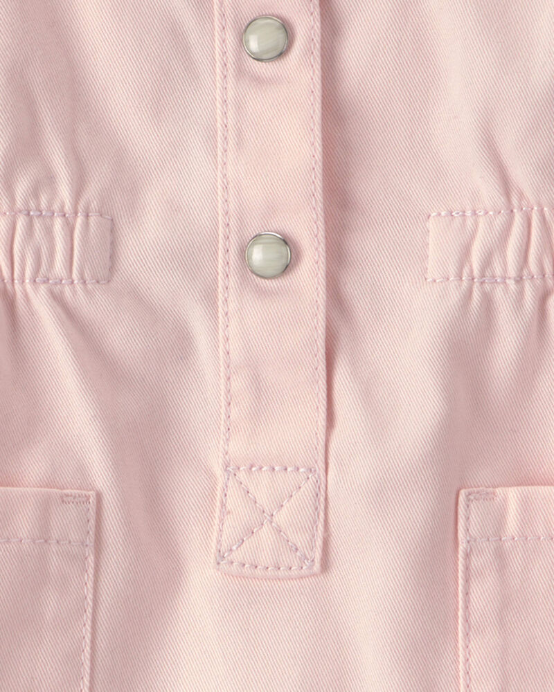 Baby Girl Twill Button-Up Utility Dress - Pink, image 4 of 5 slides