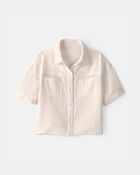 Girls Gauze Short-Sleeve Top - Cream, image 1 of 3 slides
