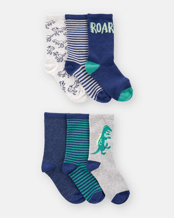 Boys 6-Pack Dinosaur Print Crew Socks, 