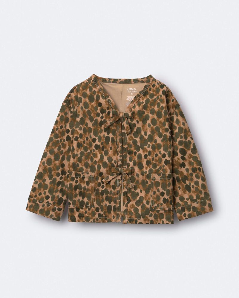 Toddler Girl Bow Jacket in Leopard - Tan, image 2 of 5 slides