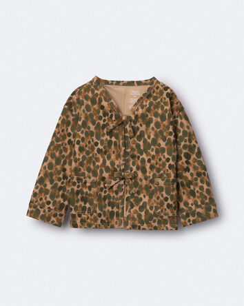 Toddler Girl Bow Jacket in Leopard - Tan, 