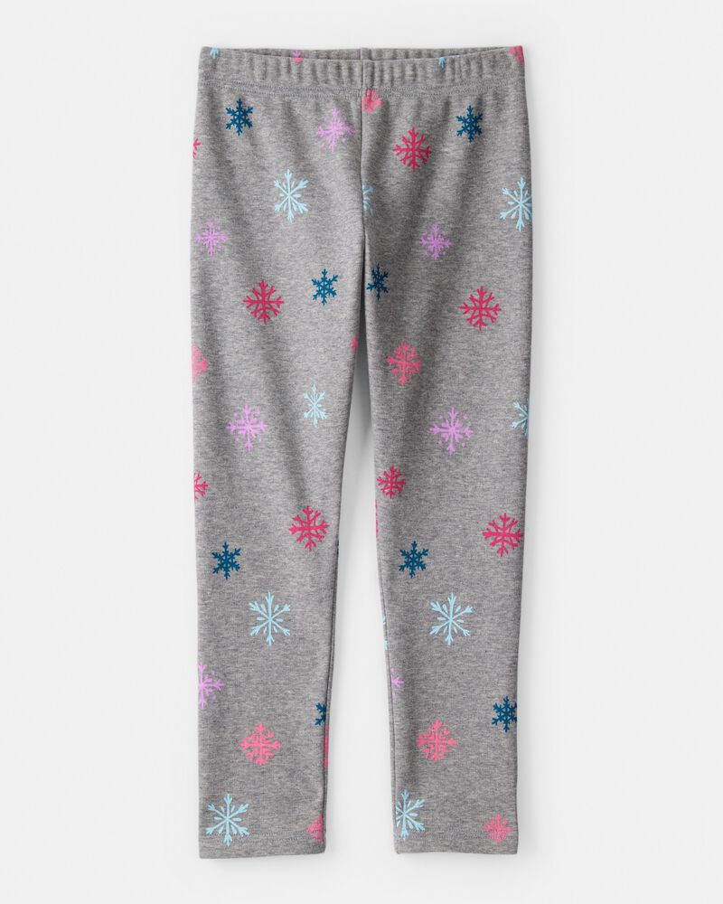Girls Snowflake Pull-On Stretch Cozy Leggings - Grey, image 1 of 5 slides