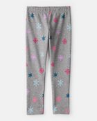Girls Snowflake Pull-On Stretch Cozy Leggings - Grey, image 1 of 5 slides