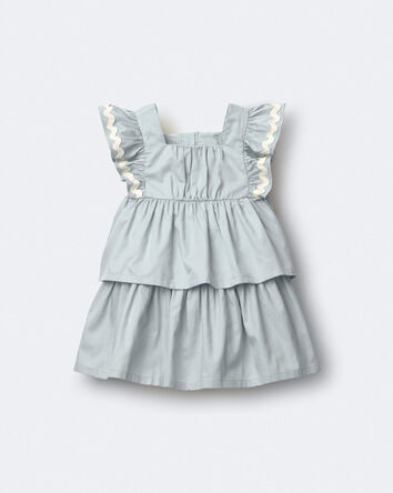 Tout-petit fille - Robe &agrave; volants en tissu gaufr&eacute; - Bleu clair, 