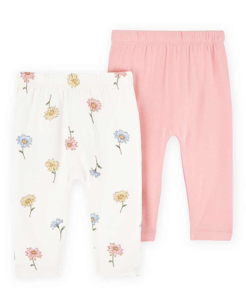 Bébé fille - Emballage de 2 pantalons à enfiler PurelySoft - Rose/Ivoire, image 2 sur 7 diapositives