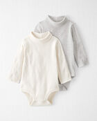 Baby 2-Pack Organic Cotton Rib Mock Neck Bodysuits, image 1 of 4 slides