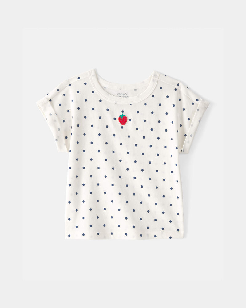 Toddler Girl Strawberry Polka Dot Top - White, image 1 of 4 slides