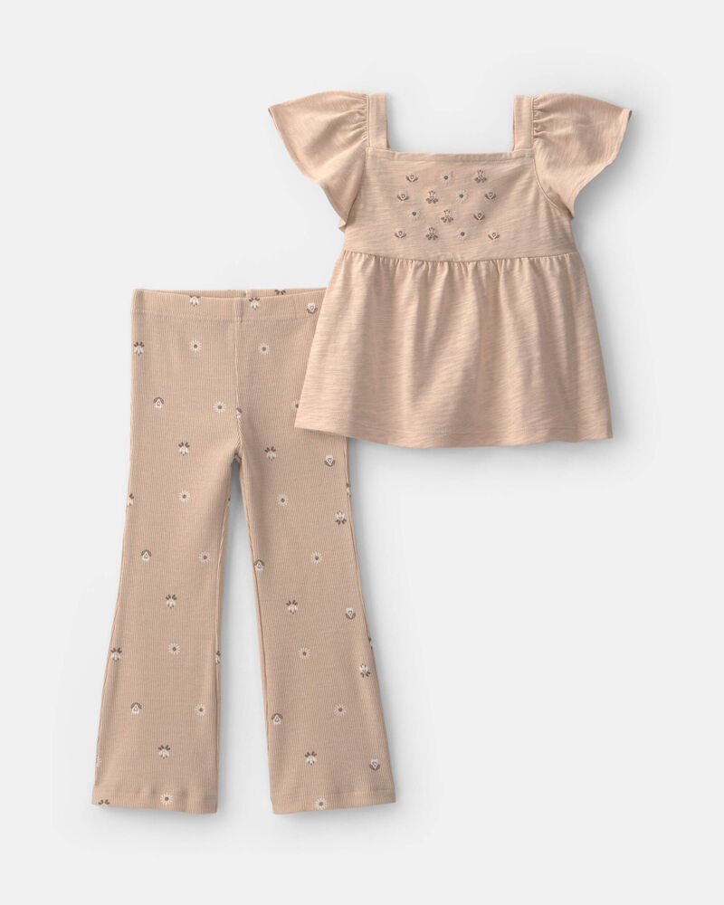 Tout-petit fille - Ensemble 2 pi&egrave;ces haut sans manches et pantalon &agrave; motif floral - Cr&egrave;me, image 1 sur 3 diapositives
