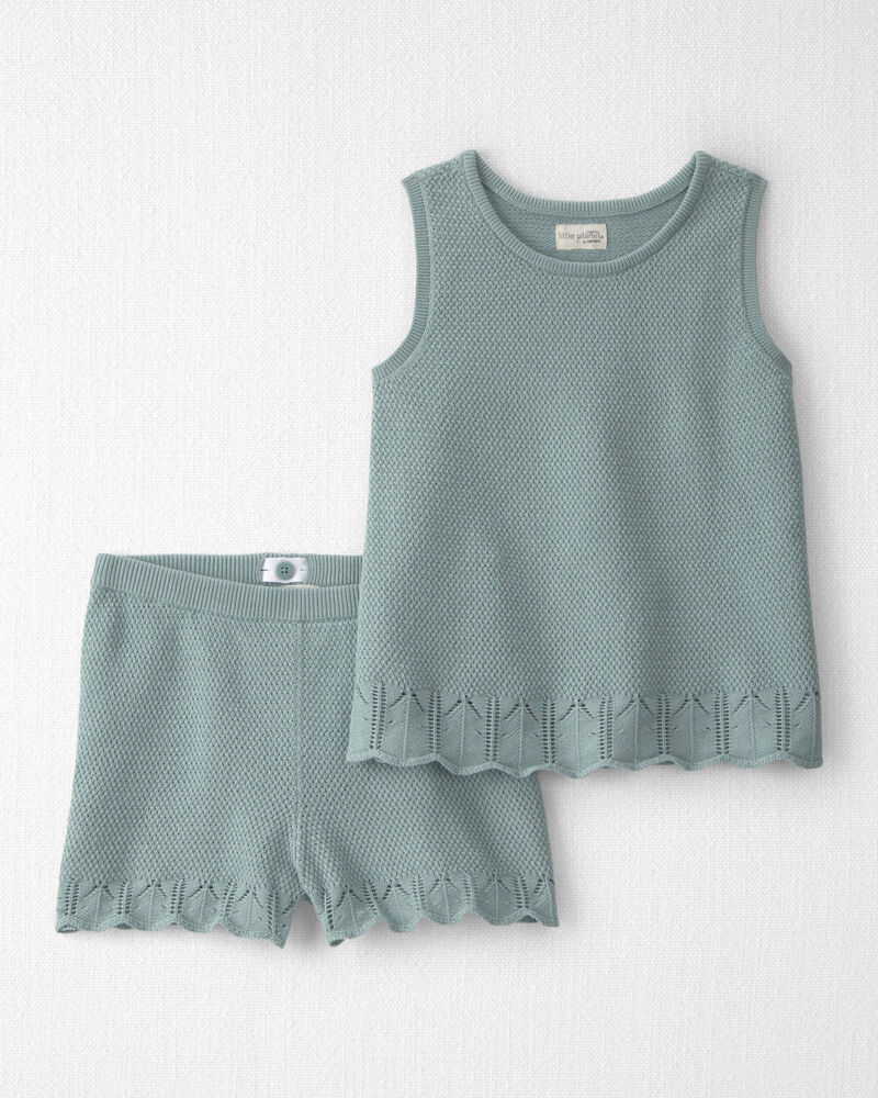 Filles - Ensemble 2 pi&egrave;ces haut et short en tricot de coton biologique, image 1 sur 5 diapositives