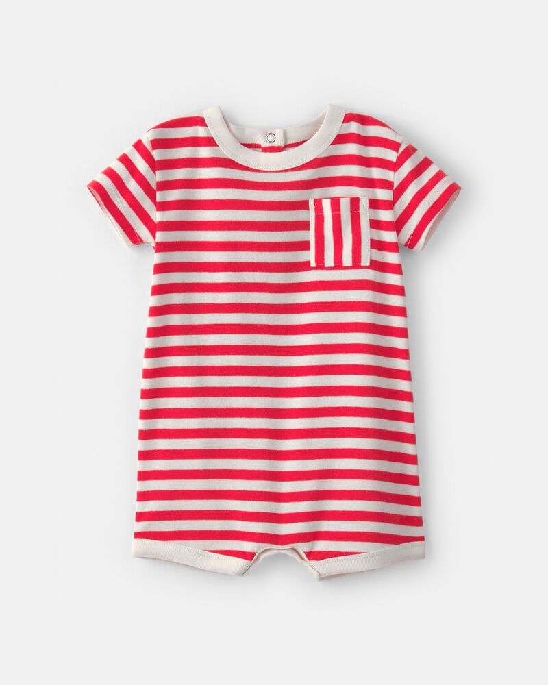 Baby Stripe Short-Sleeve Romper - Red/White, image 1 of 3 slides