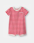 Baby Stripe Short-Sleeve Romper - Red/White, image 1 of 3 slides