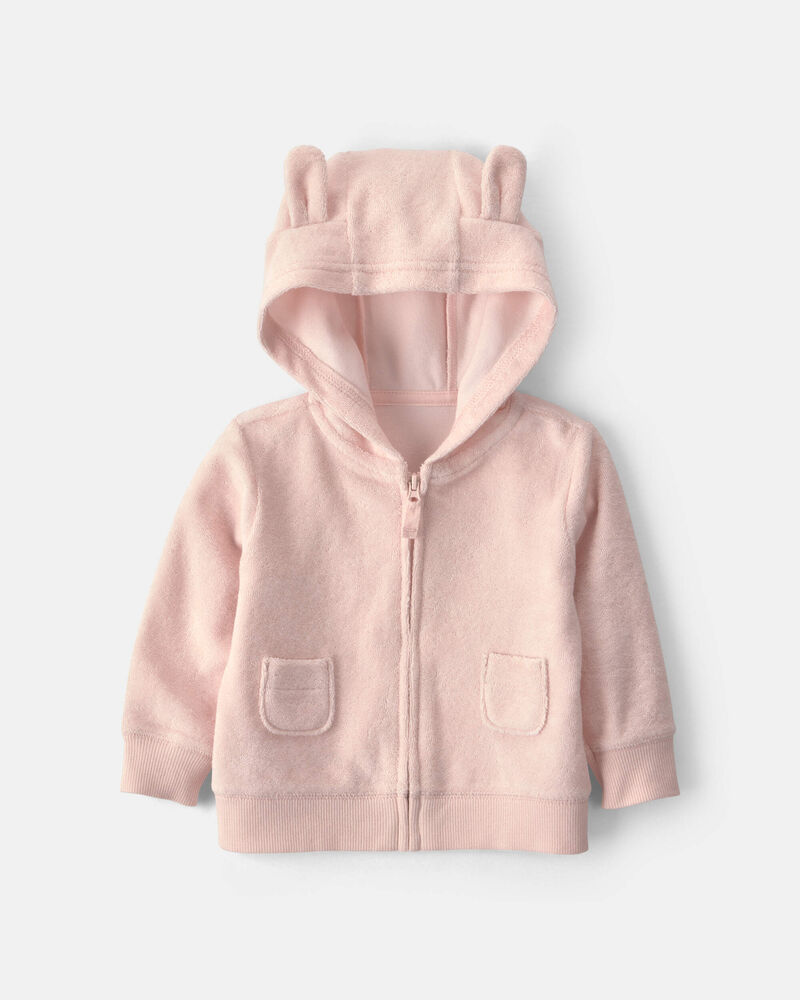 B&eacute;b&eacute; fille - Ensemble 3 pi&egrave;ces &agrave; superposer, haut &agrave; manches courtes en tissu &eacute;ponge &agrave; motif lapin - Rose, image 2 sur 5 diapositives