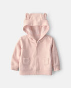 B&eacute;b&eacute; fille - Ensemble 3 pi&egrave;ces &agrave; superposer, haut &agrave; manches courtes en tissu &eacute;ponge &agrave; motif lapin - Rose, image 2 sur 5 diapositives
