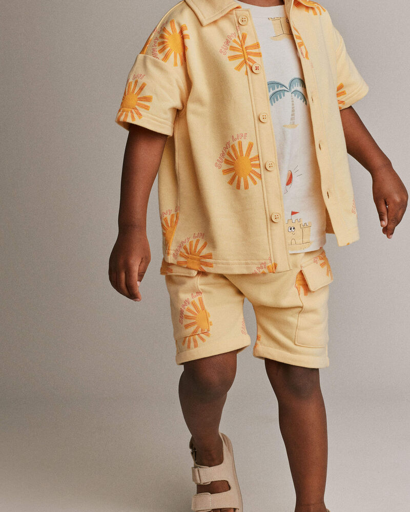 Tout-petit gar&ccedil;on - Short cargo en jersey bouclette &agrave; imprim&eacute; Rayon de soleil - Jaune, image 3 sur 6 diapositives