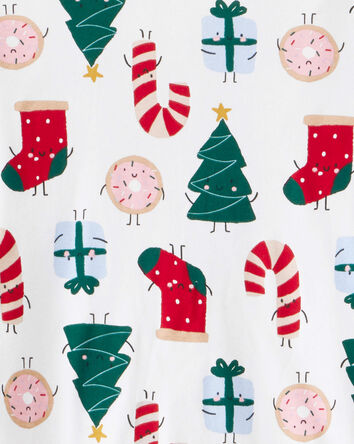 Adultes Pyjama 2 pi&egrave;ces en coton &agrave; manches longues et imprim&eacute; de No&euml;l &ndash; Blanc, 