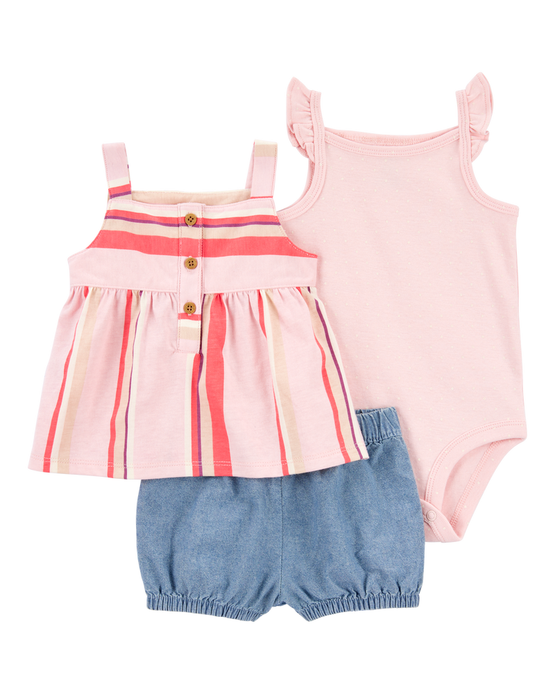 Baby 3-Piece Pink Stripe Outfit Set, image 1 of 3 slides