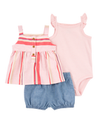 Baby 3-Piece Pink Stripe Outfit Set, image 1 of 3 slides
