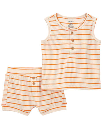 2-Piece Striped Ribbed Outfit Set, 