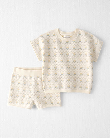 Tout-petit fille - Ensemble de chandail en tricot de coton biologique &agrave; motif floral miel, 