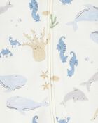Bébé garçon - Grenouillère à fermeture à glissière à 2 sens à motifs d’animaux aquatiques - Ivoire, image 2 sur 3 diapositives