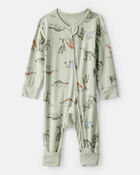 Baby Boy Dinosaur Print PurelySoft Long-Sleeve Sleeper - Green, image 1 of 8 slides