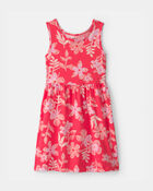 Filles - Robe sans manches en tricot &agrave; motif fleurs tropicales - Rose/Orange, image 1 sur 3 diapositives