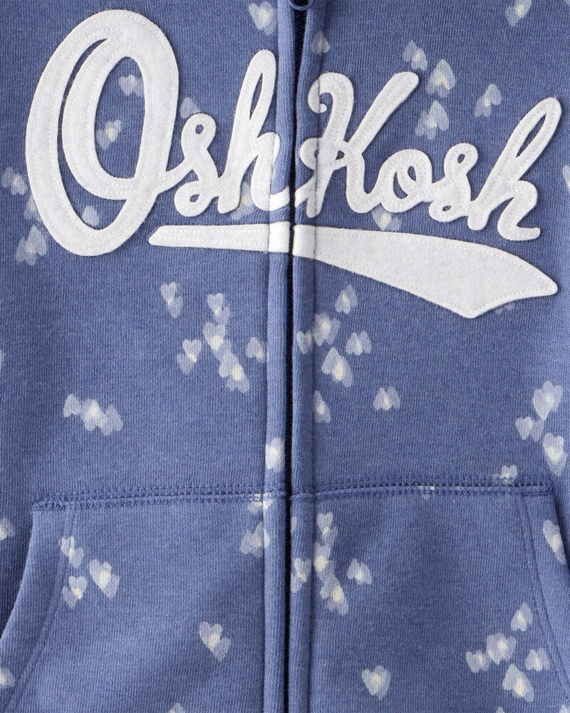 Girls Heart Print Fleece Hooded Jacket - Navy, image 2 of 3 slides