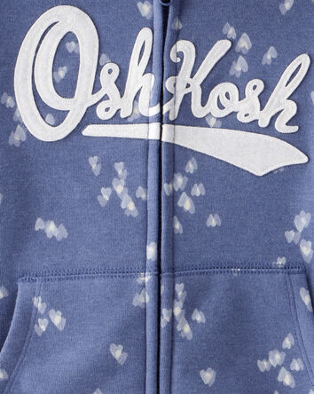 Girls Heart Print Fleece Hooded Jacket - Navy, 