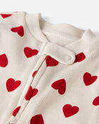 B&eacute;b&eacute; - Grenouill&egrave;re en coton biologique &agrave; motifs de c&oelig;urs rouges, image 2 sur 4 diapositives