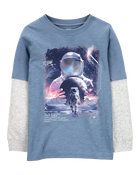 Kid Astronaut Cotton Blend Long-Sleeve Tee - Blue, image 3 of 4 slides