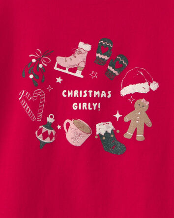 Girls Christmas Long-Sleeve Graphic Tee - Red, 
