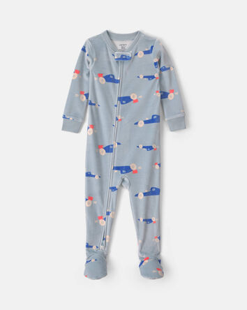 Baby Boy 1-Piece Car 2-Way Zip DreamPlush Snug Fit Footed Pyjama - Blue, 