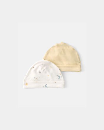 Baby 2-Pack Constellation PurelySoft Caps - Yellow/Ivory, 