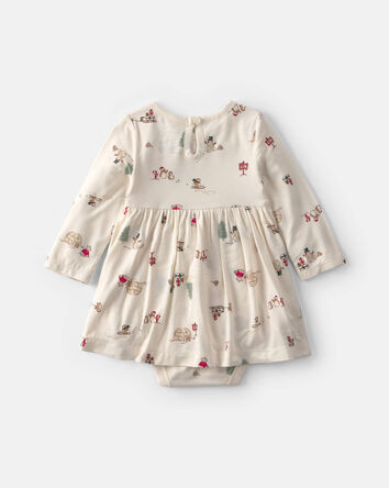 B&eacute;b&eacute; fille - Robe cache-couche PurelySoft manches longues &agrave; th&egrave;me p&ocirc;le Nord &ndash; Cr&egrave;me, 