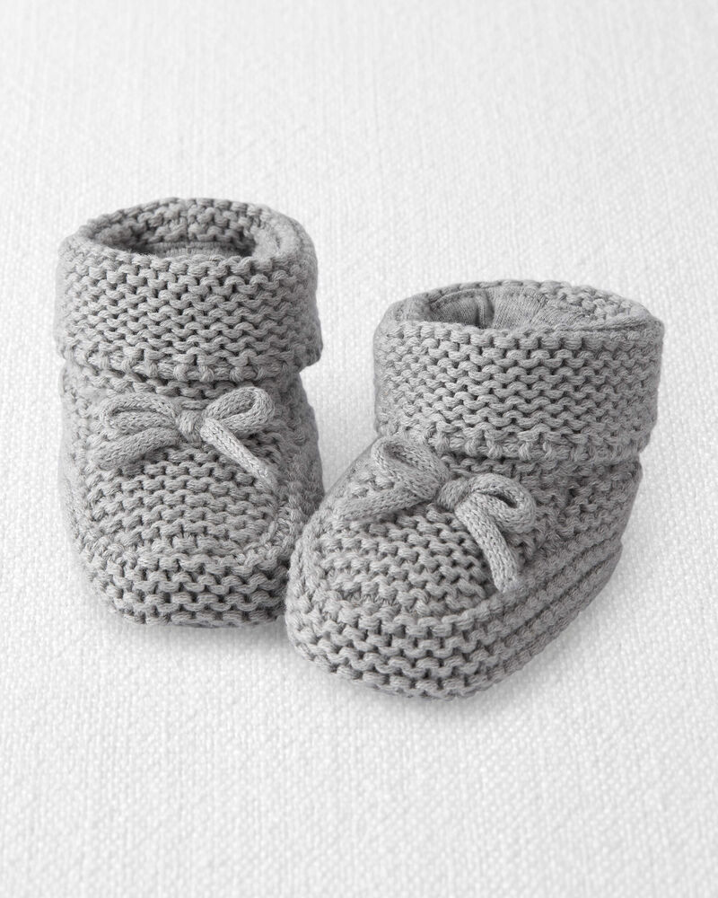 Bébé Chaussons crochetés en coton biologique gris, image 1 sur 5 diapositives
