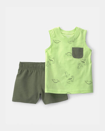 B&eacute;b&eacute; gar&ccedil;on - Ensemble 2 pi&egrave;ces haut &agrave; dinosaure et short - Vert, 