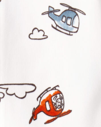 Toddler Boy Helicopter Print DreamPlush Snug Fit Long-Sleeve 2-Way Zip 1-Piece Pyjamas - White, 