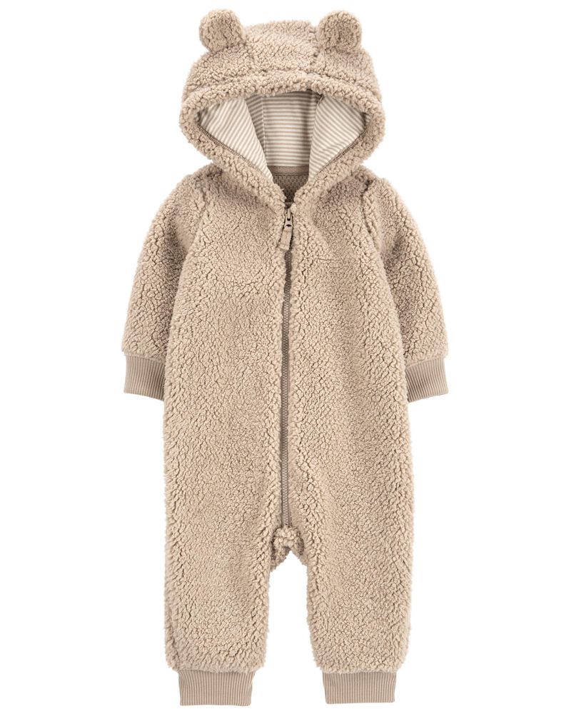 Baby Brown Bear Sherpa Jumpsuit, image 1 of 3 slides